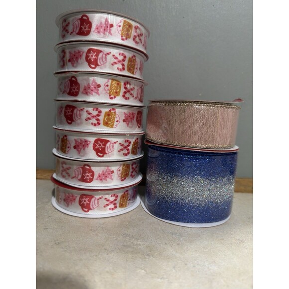 Hobby Lobby Other - Lot 9 Rolls Various Sizes Gold Sparkle Square Net Wire Edge Christmas Ribbon